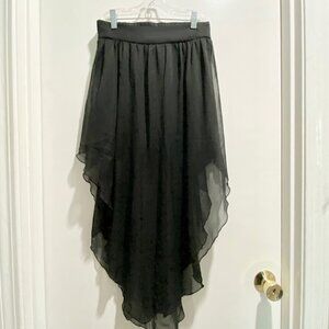 Black Whimsigoth Fairy Grunge Witch Boho Asymmetric Hem Sheer Pull On Sk…